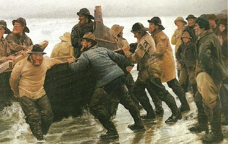 Michael Ancher fiskere trekker vod ved skagen Spain oil painting art